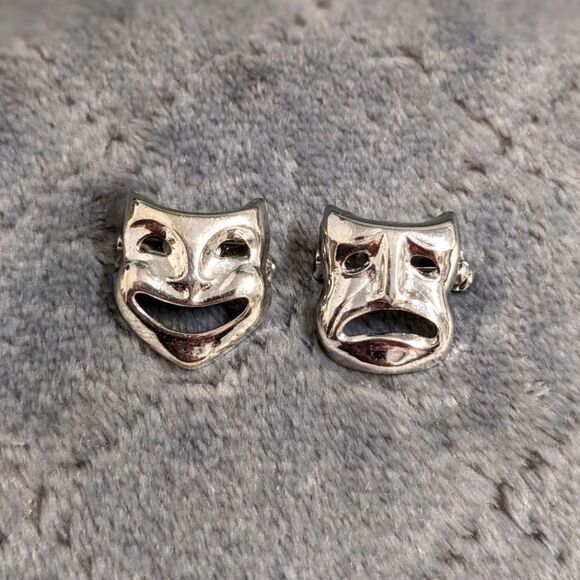 Vintage 70's Rhodium Plated Comedy and Tragedy Small Scatter Pins - Picture 11 of 11